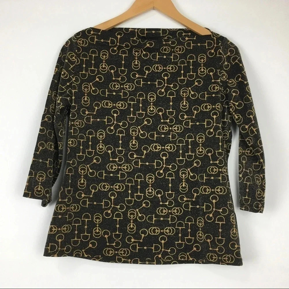 Zara Knitwear Boatneck Black‎ Gold Metallic Blouse Size Large